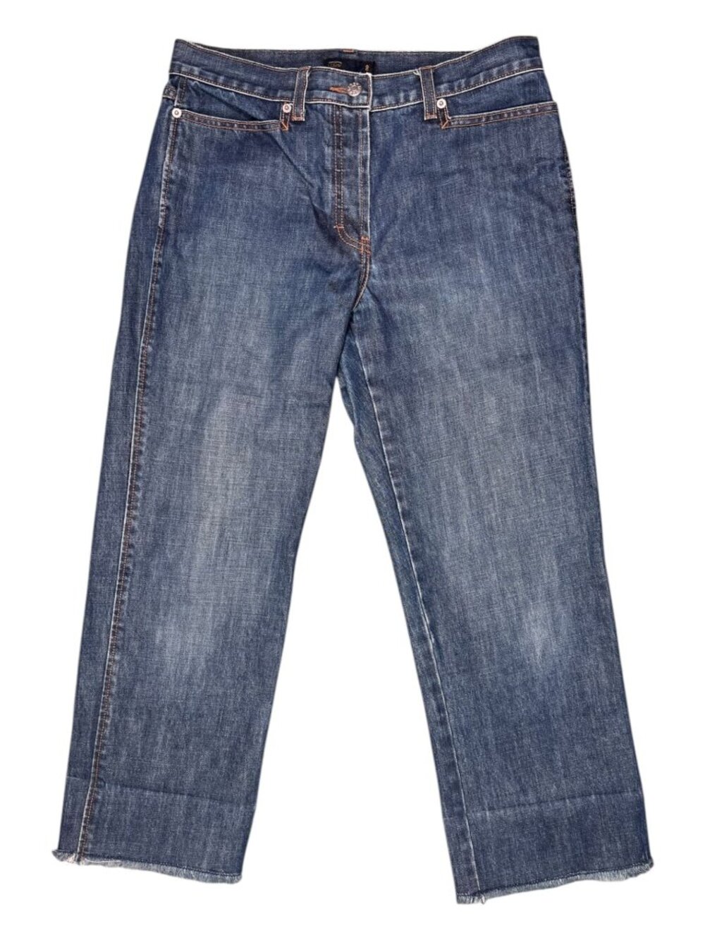 Straight Leg Cropped Jeans Raw Hem Button Fly Medium Wash Size 8 J.Crew